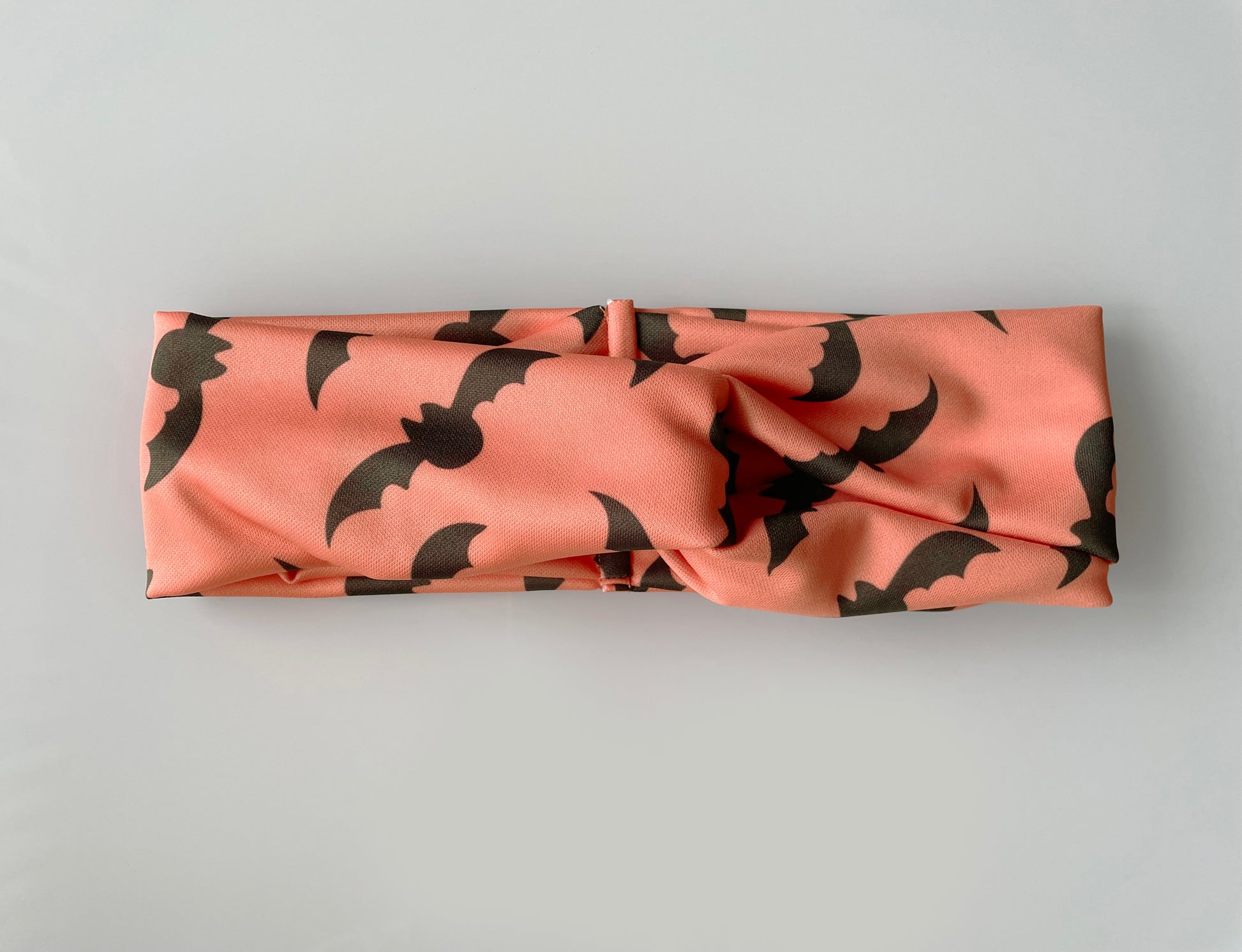 Bats pattern, boho halloween, headband, head wrap, cream, black, coral, peach