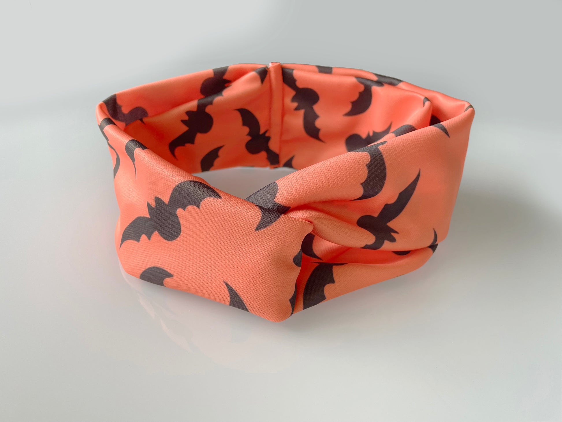 Bats pattern, boho halloween, headband, head wrap, cream, black, coral, peach