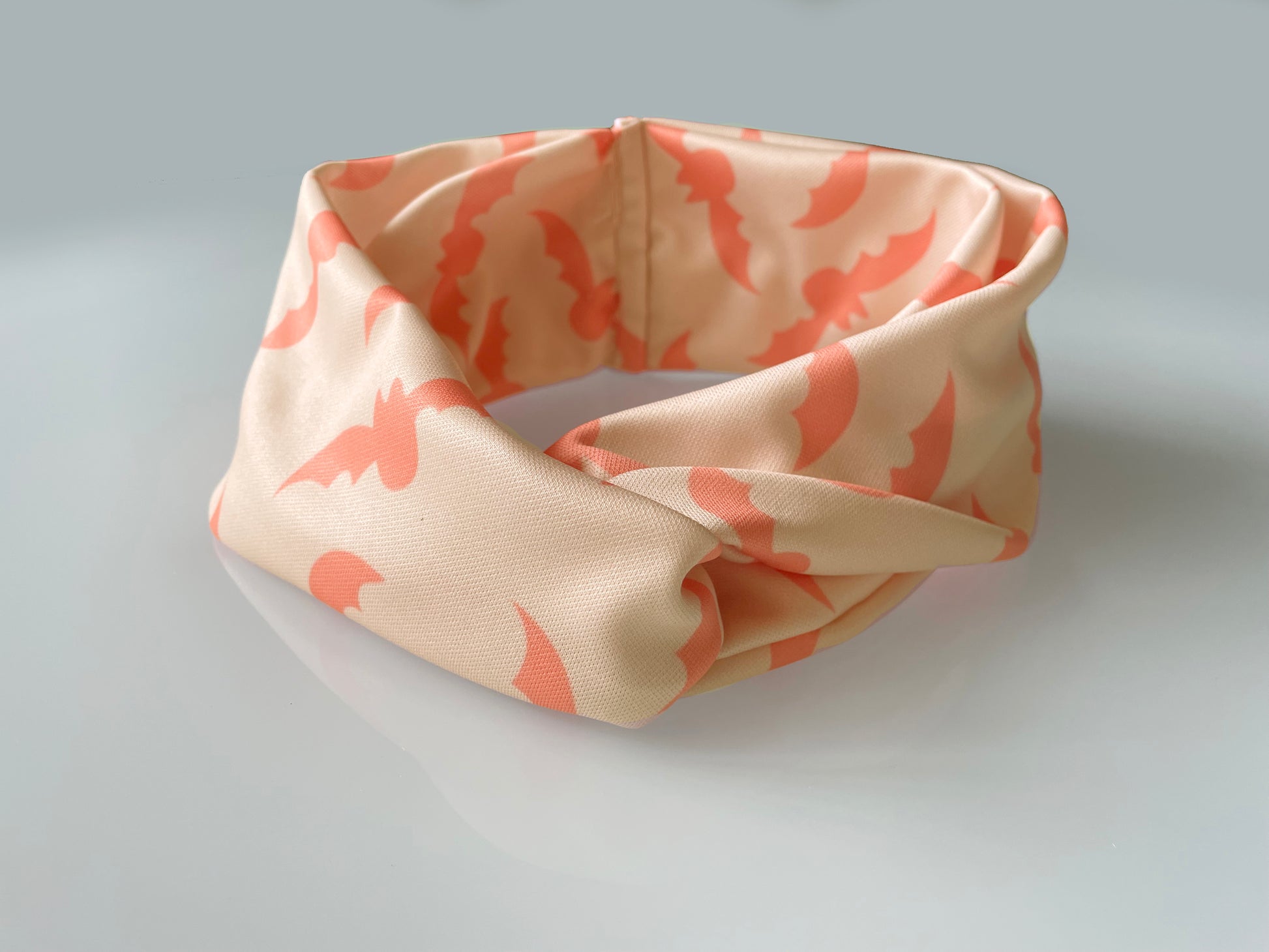 Bats pattern, boho halloween, headband, head wrap, cream,  peach, pink, coral