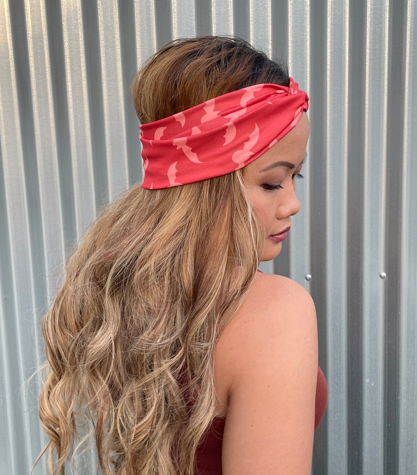 Bats pattern, boho halloween, headband, head wrap, peach, terracotta, coral, horror