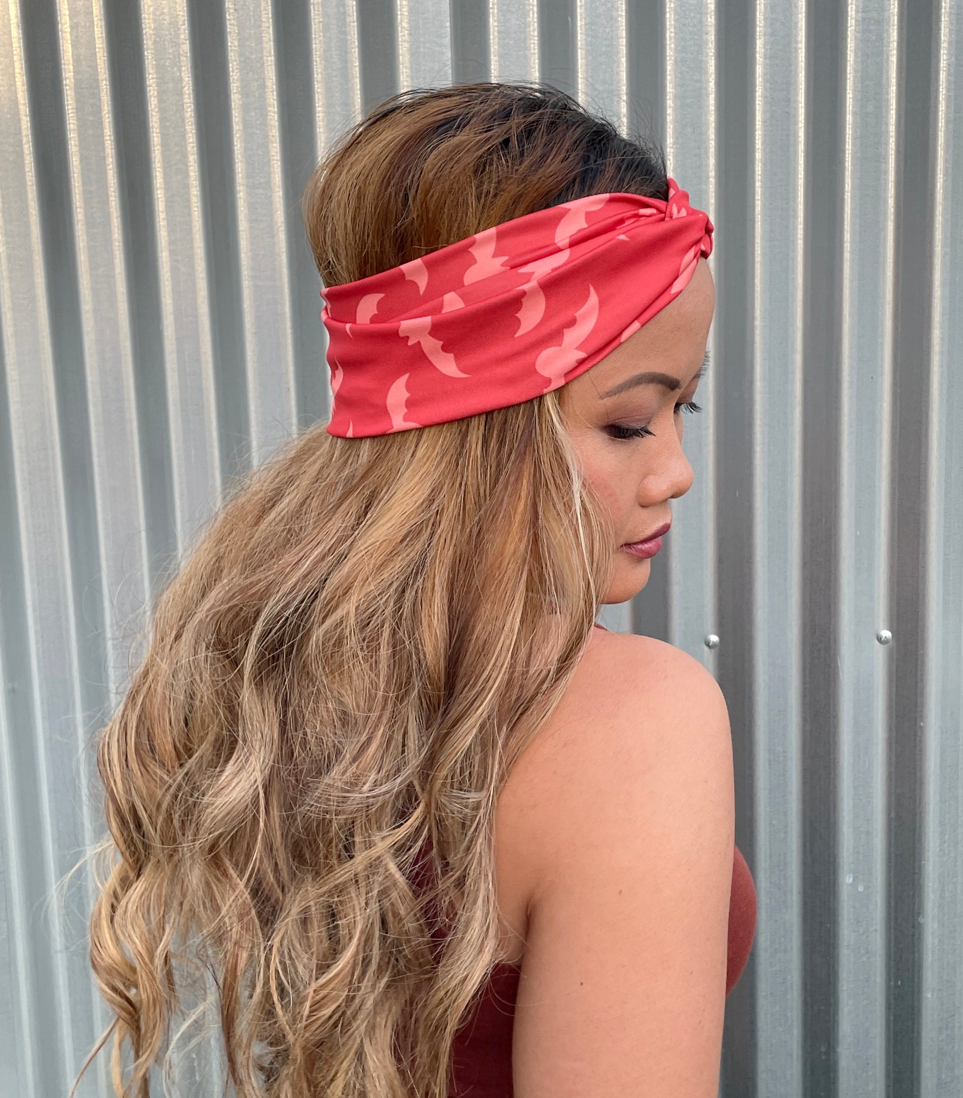Bats pattern, boho halloween, headband, head wrap,  peach, terracotta, coral, horror