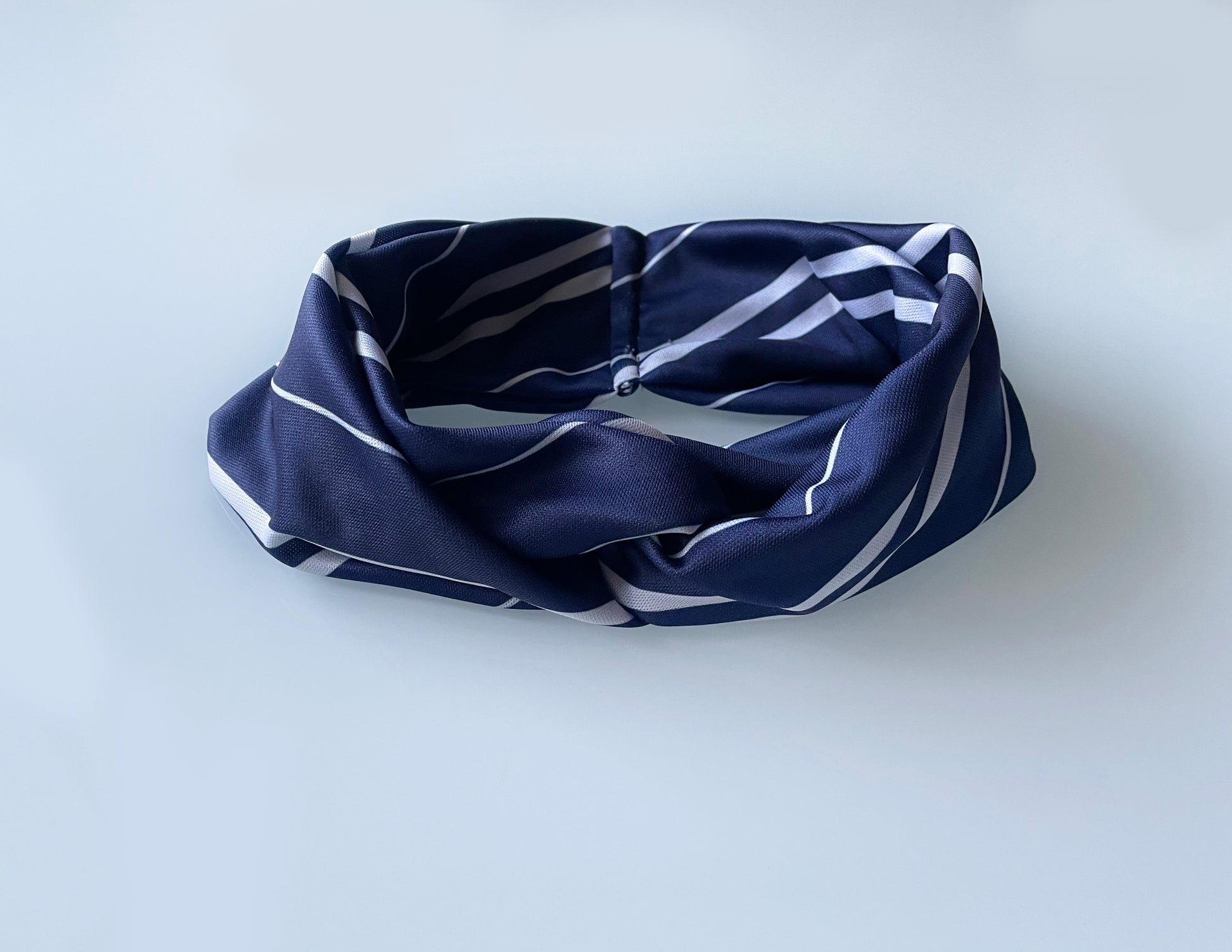 blue silver grey striped headband headwrap head wrap sweat band