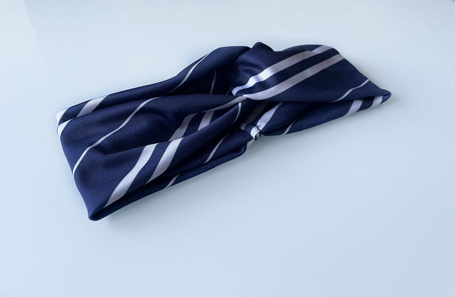 blue silver grey striped headband headwrap head wrap sweat band