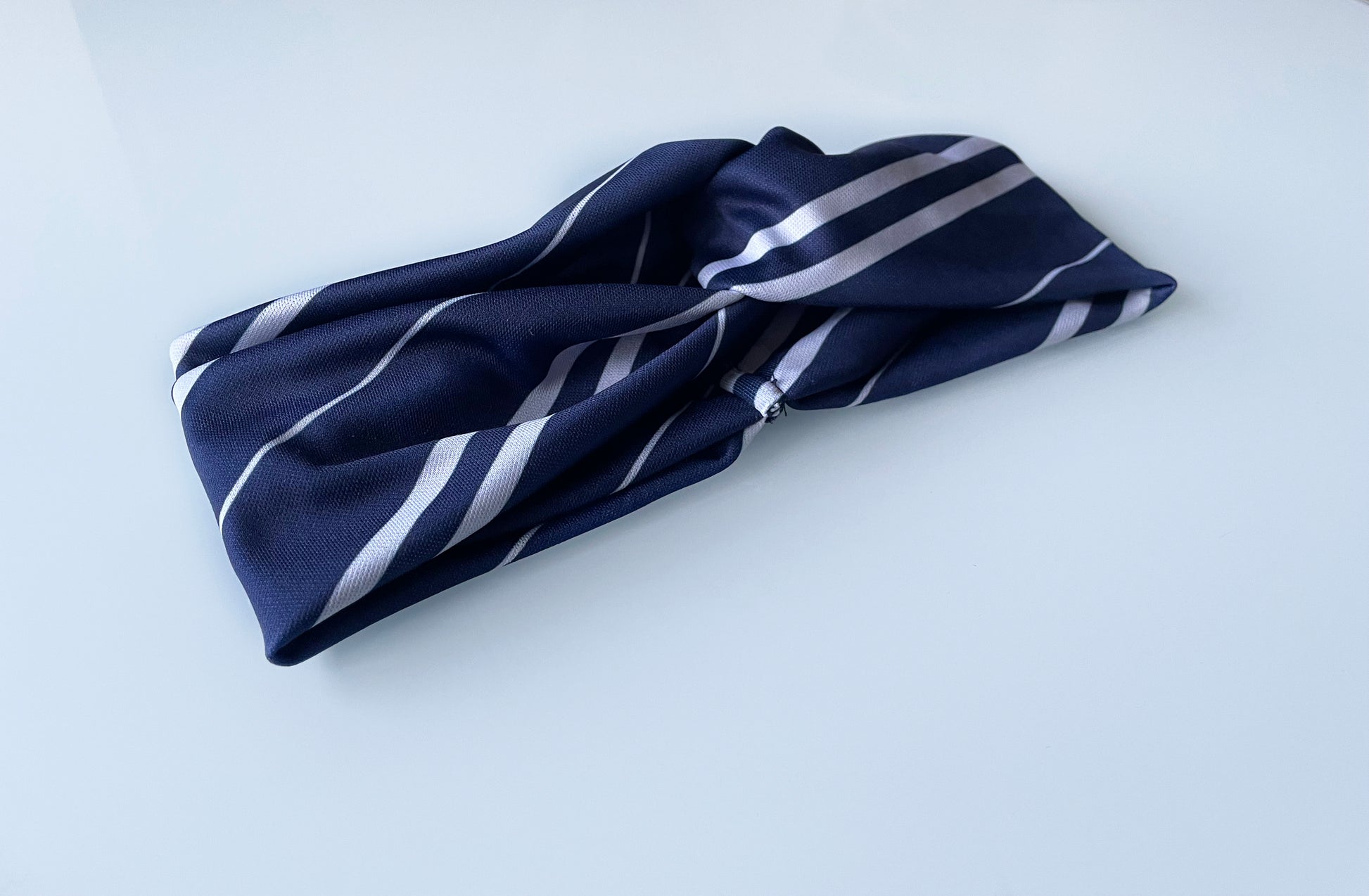 blue silver grey striped headband headwrap head wrap sweat band