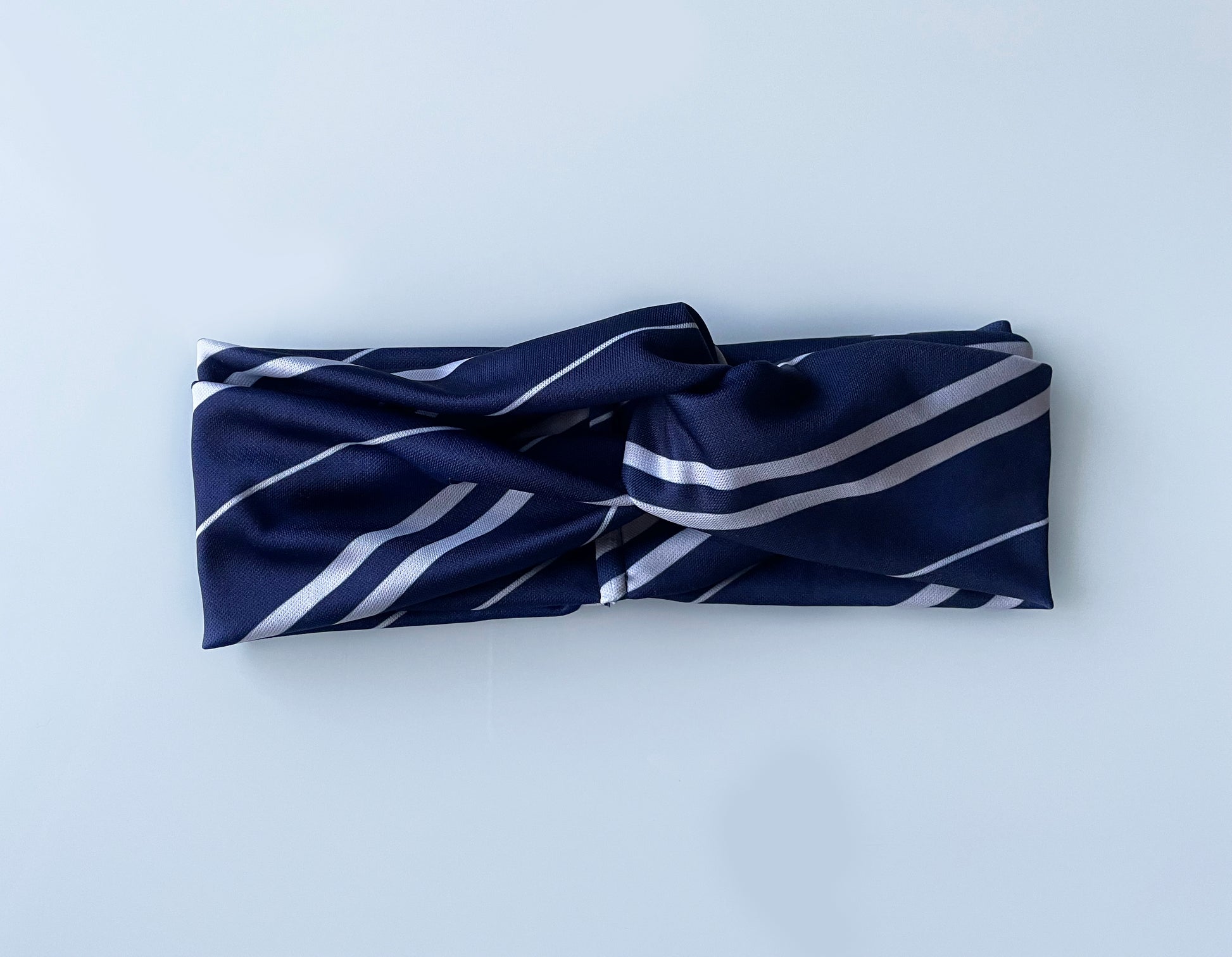 blue silver grey striped headband headwrap head wrap sweat band