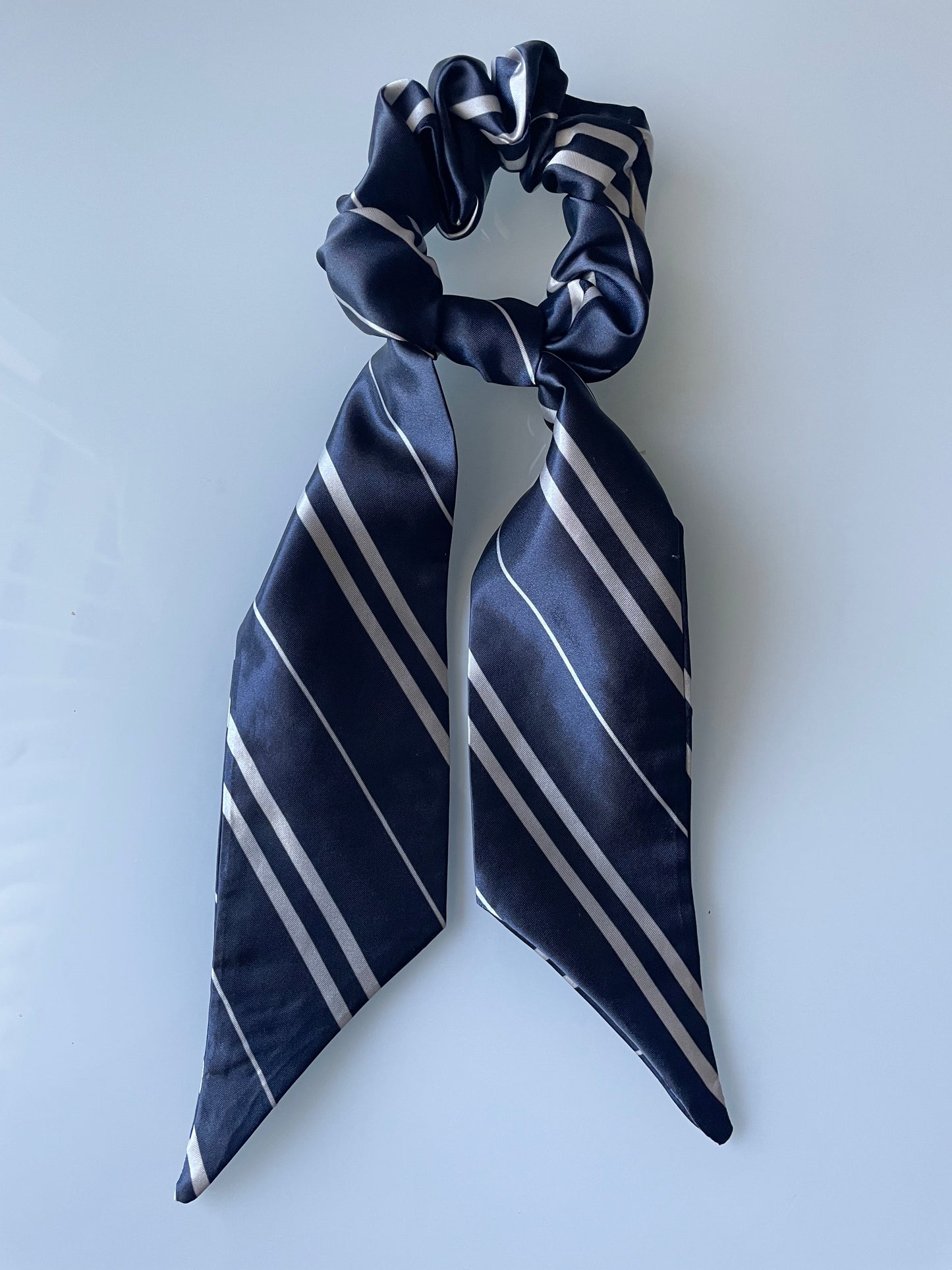 Blue, navy blue, grey, silver, Striped Scrunchie Scarf