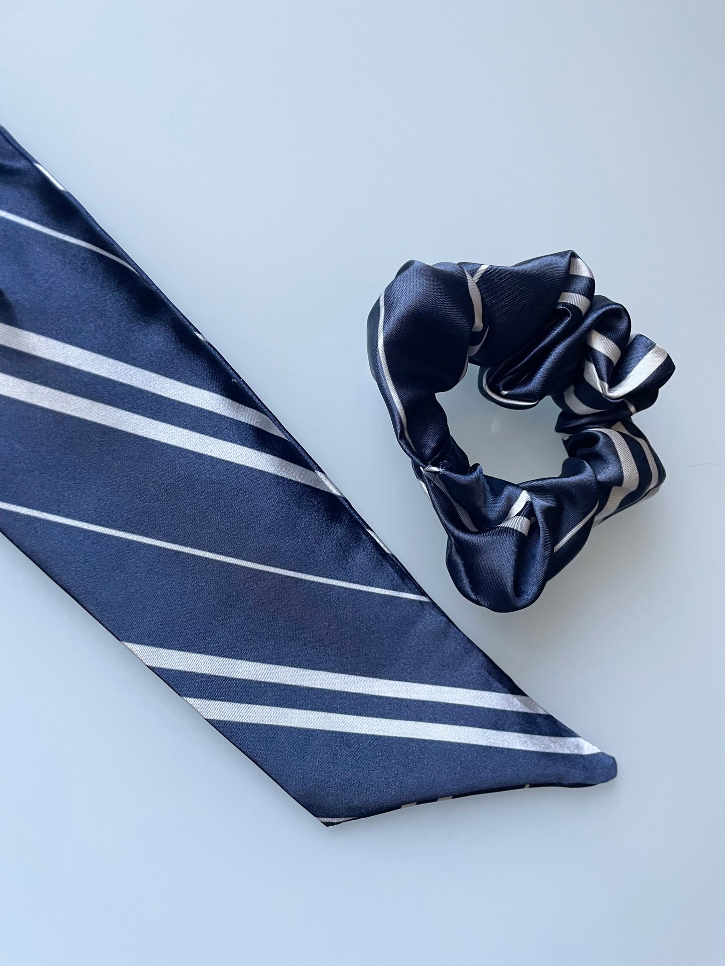 Blue, navy blue, grey, silver, Striped Scrunchie Scarf