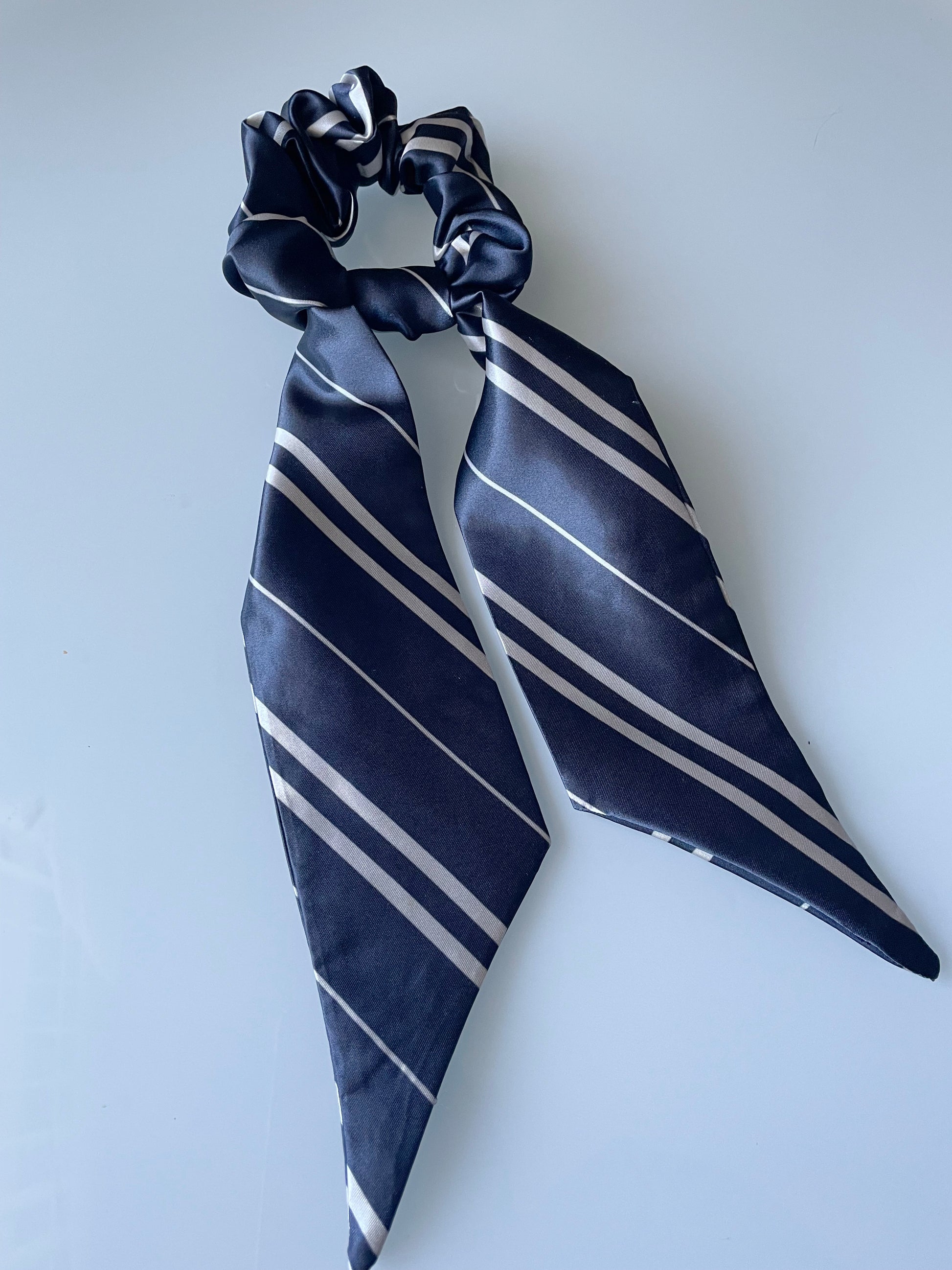 Blue, navy blue, grey, silver, Striped Scrunchie Scarf