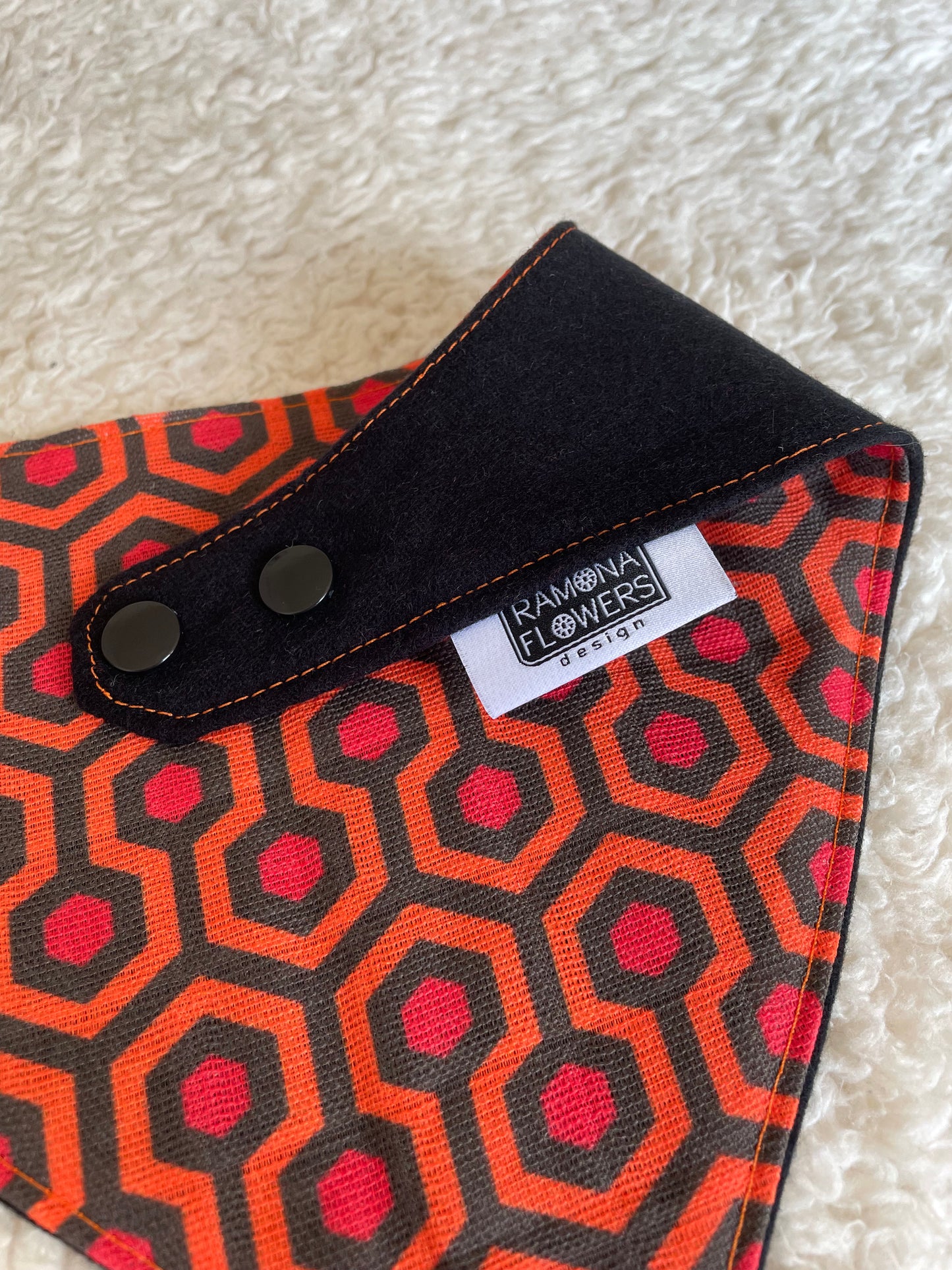 Geometric retro bandana bib reversible, red, orange, black