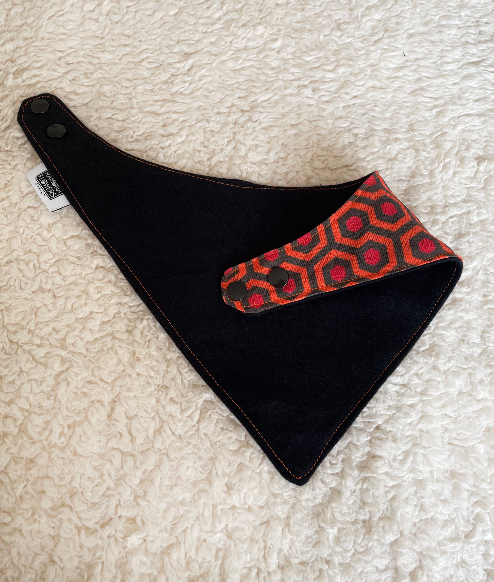 Geometric retro bandana bib reversible, red, orange, black