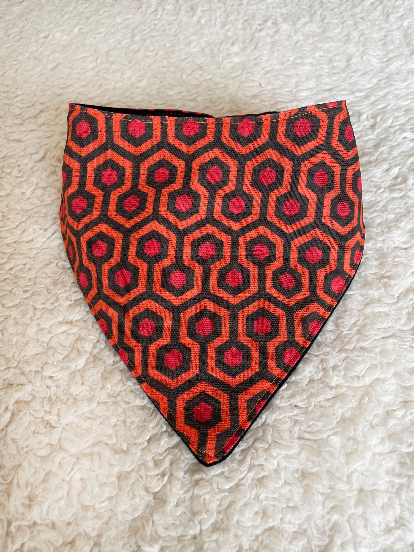 Geometric retro bandana bib reversible, red, orange, black