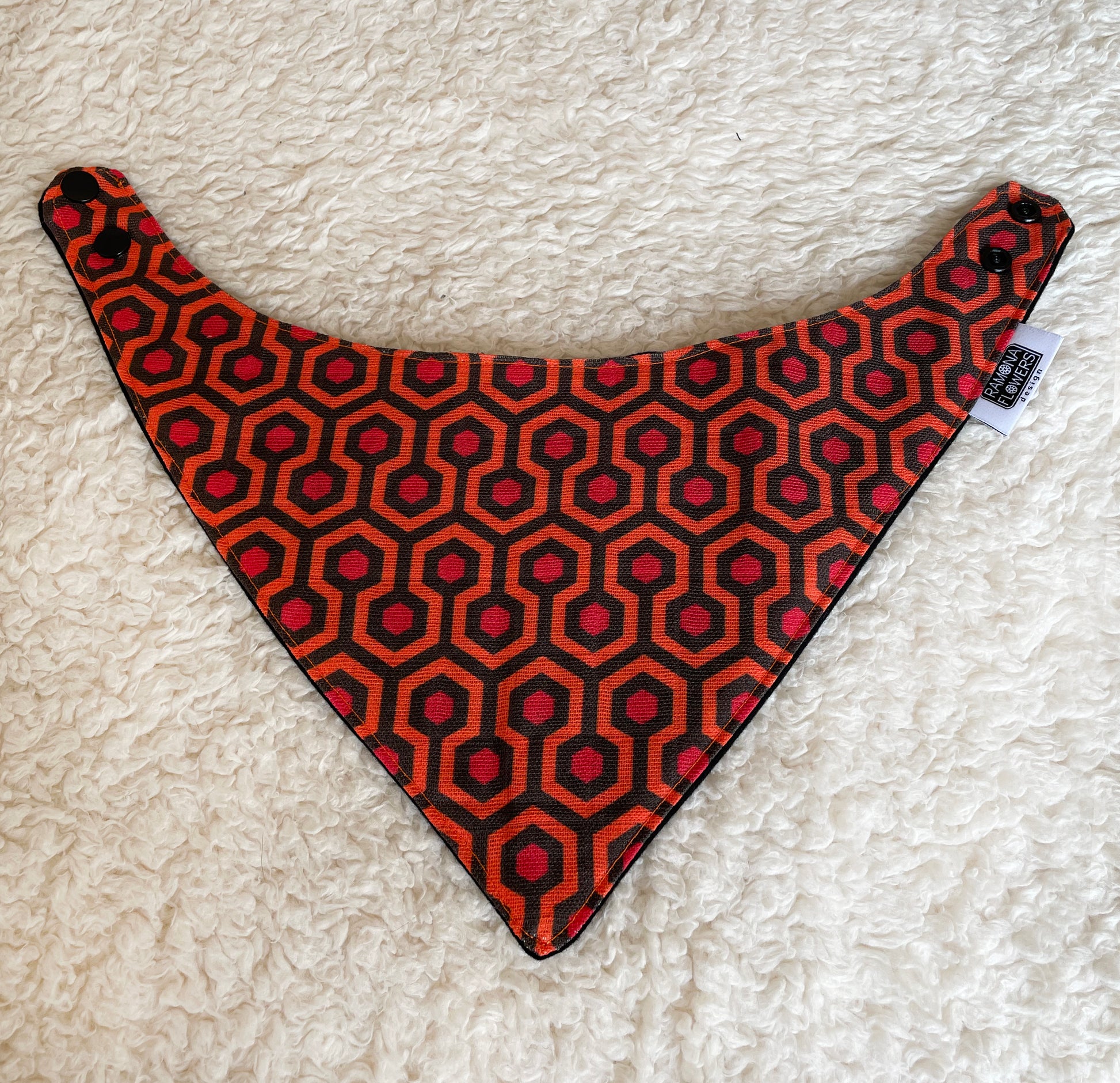 Geometric retro bandana bib reversible, red, orange, black