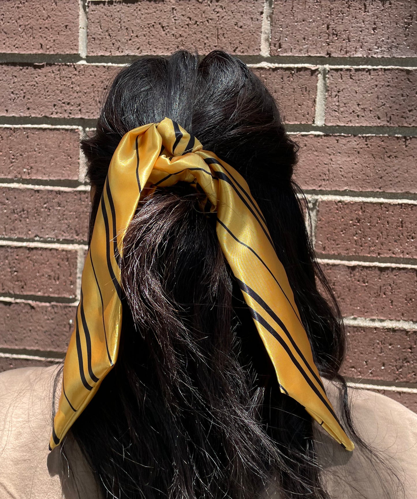 Yellow, black, gold, Striped Scrunchie Scarf