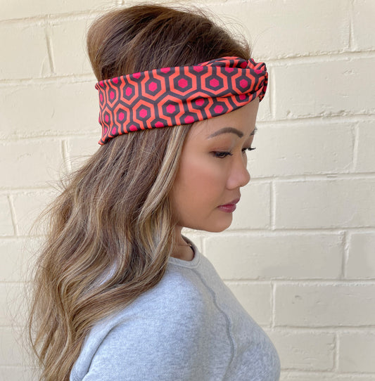  retro, red, orange, black, headband, headwrap