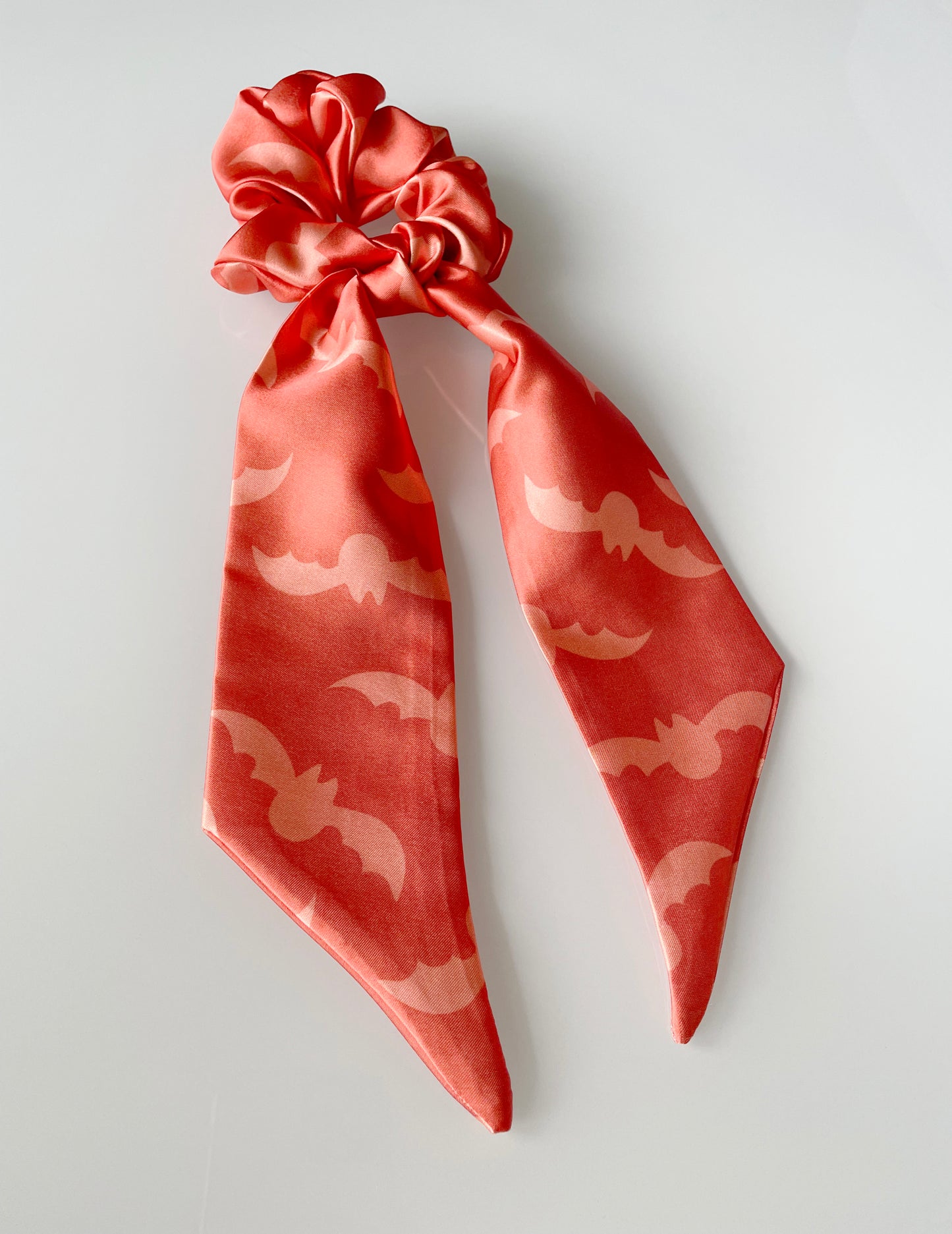 scrunch scarf, hair tie, scrunchie, bats, bat, halloween, black, rust, terracotta, peach, beige, pink, coral