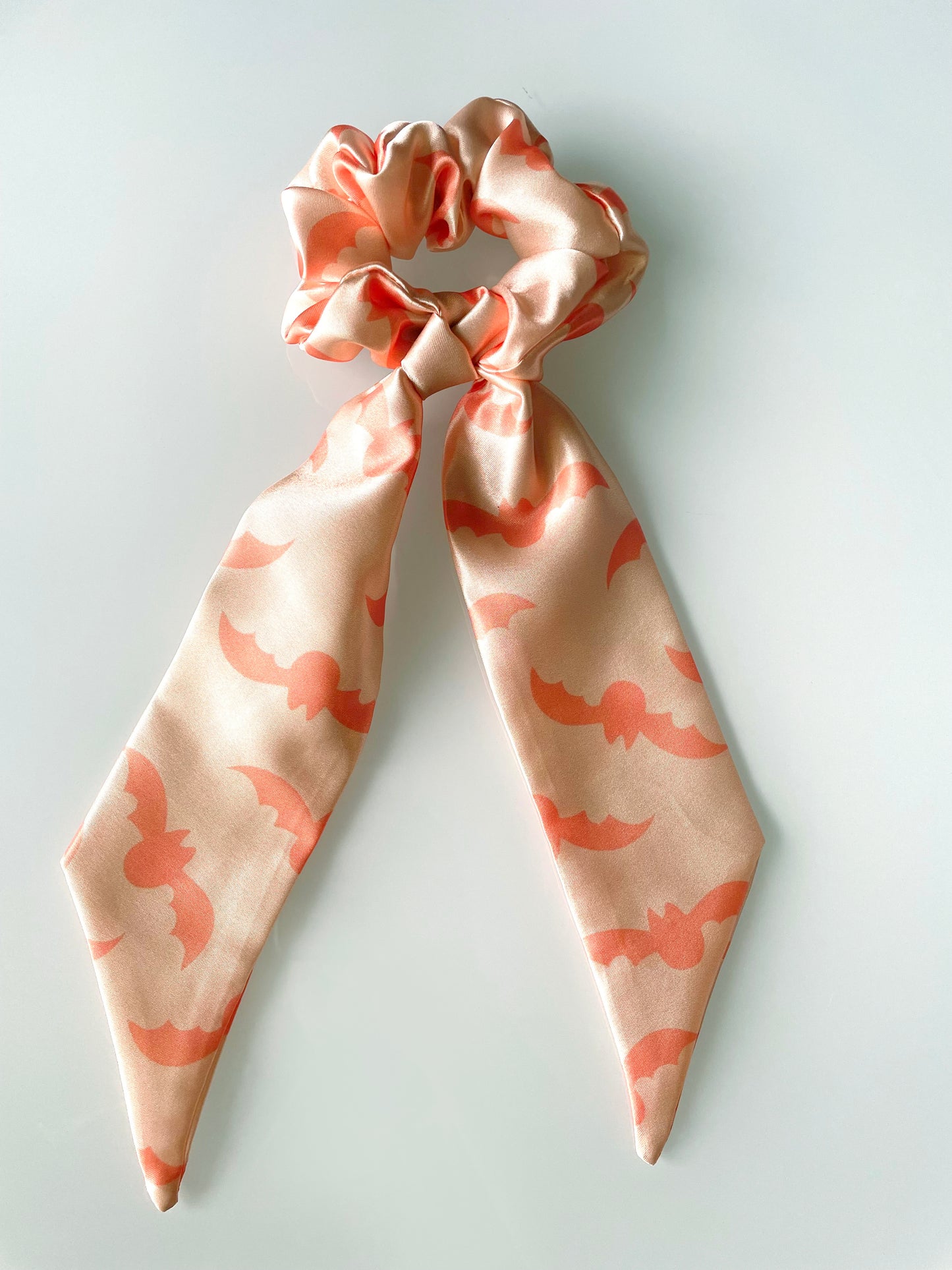 scrunch scarf, hair tie, scrunchie, bats, bat, halloween, black, rust, terracotta, peach, beige, pink, coral