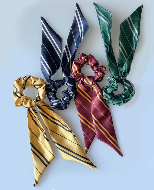 Blue, navy yellow, red, green, maroon, blue, grey, silver, Striped Scrunchie Scarf
