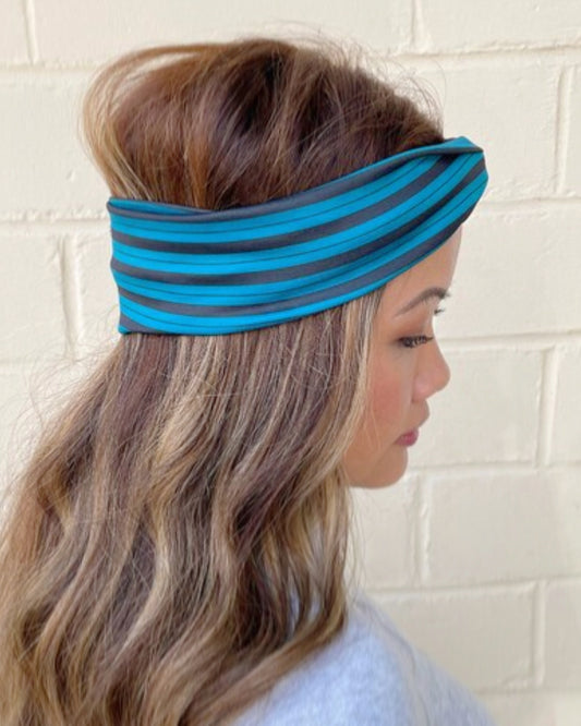 Turquoise and Black Striped Headwrap Headband