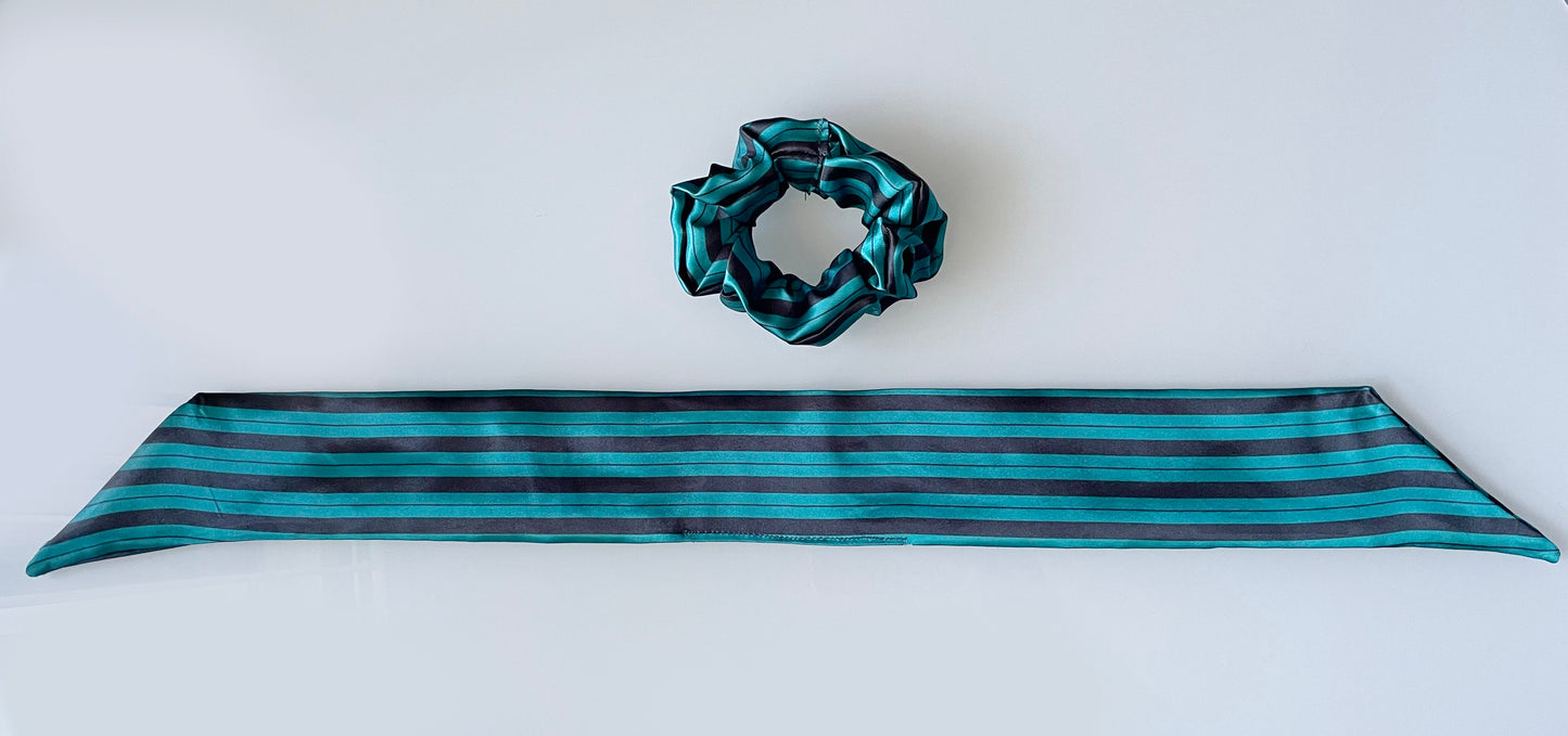 striped green teal turquoise black Scrunchie Scarf